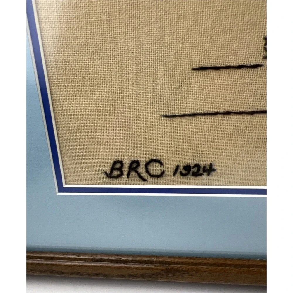 Cross Stitch Picture Art Of Two - 1924 Initials: BRC Protective Glass Framed